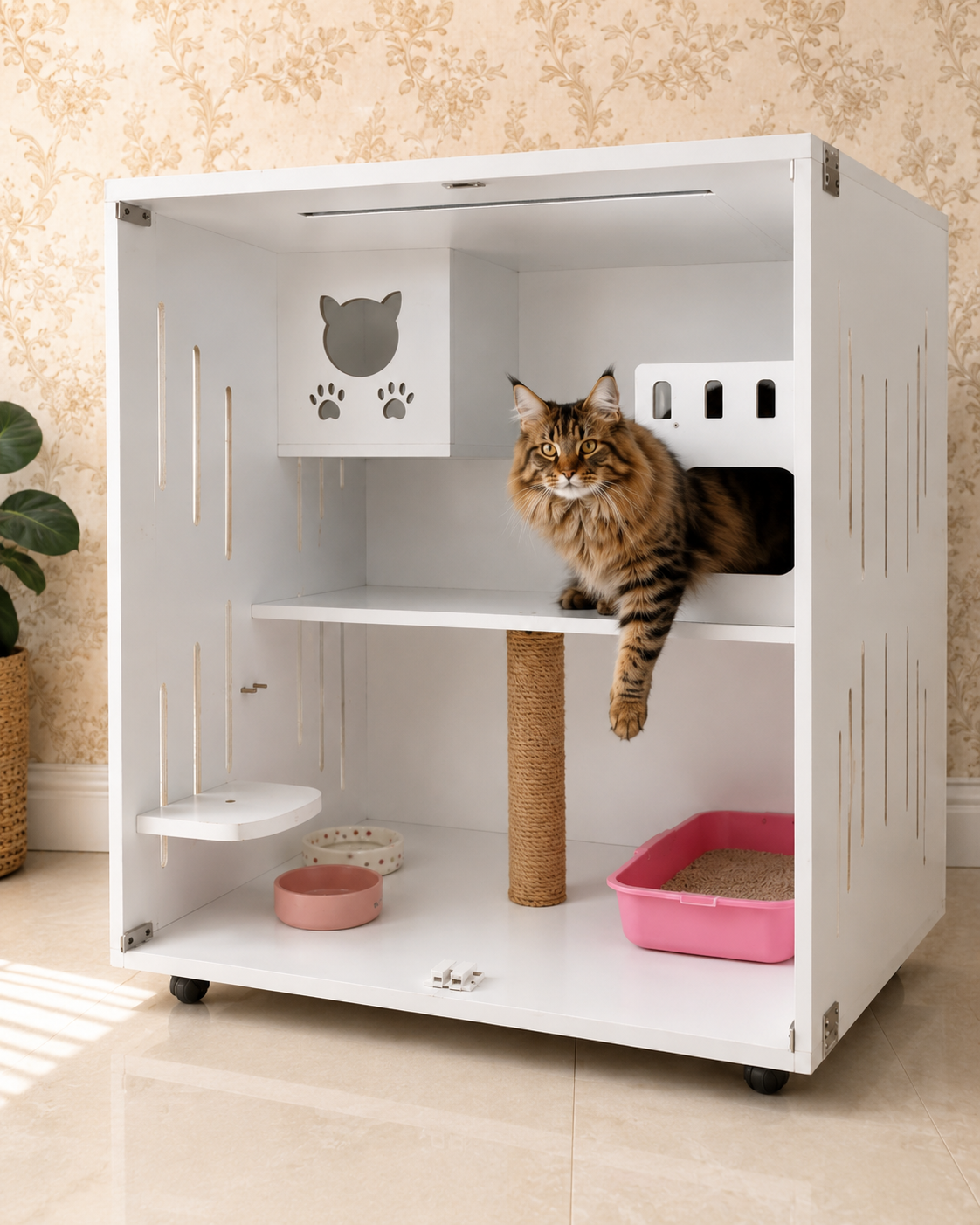 Nhà Gỗ Cho Mèo Cao Cấp 90x90x60cm – Chuồng Gỗ Cho Mèo Đẹp, Dễ Vệ Sinh - Image 2
