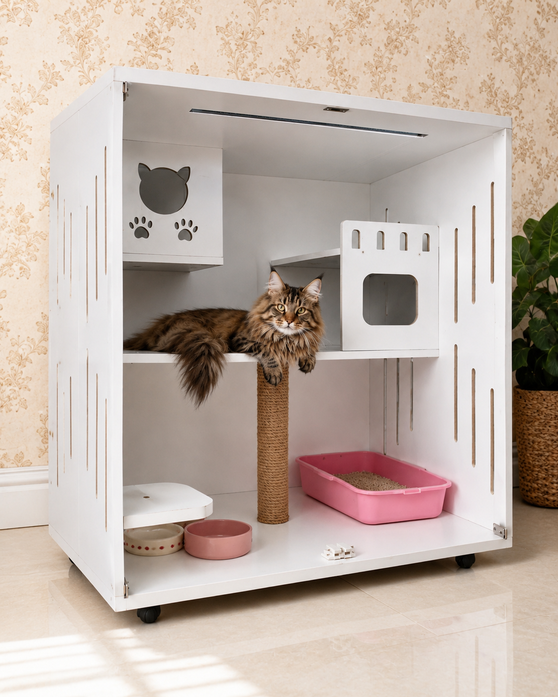 Nhà Gỗ Cho Mèo Cao Cấp 90x90x60cm – Chuồng Gỗ Cho Mèo Đẹp, Dễ Vệ Sinh - Image 3