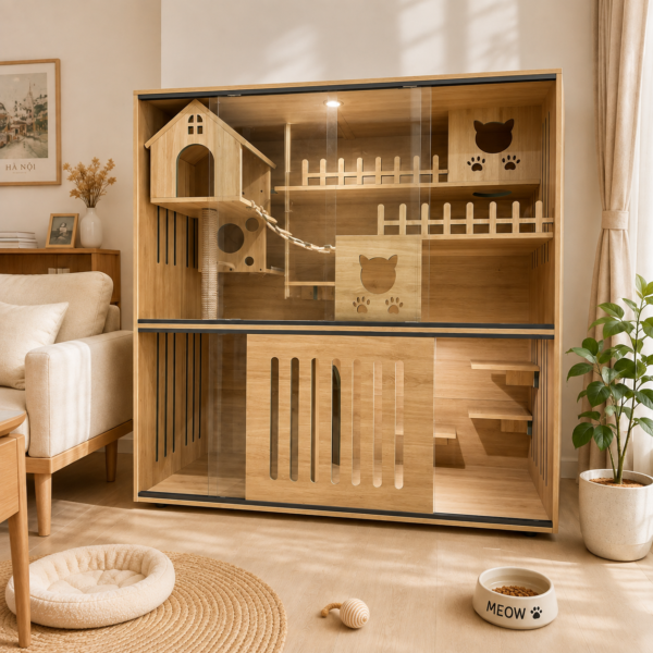 Nhà Gỗ Cho Mèo H5 – Giải Pháp Cho 3 Vấn Đề Mọi Người Nuôi Mèo Trong Nhà Đều Gặp